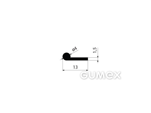 "P" Gummiprofil, 13x4/1,5mm, 70°ShA, EPDM, -40°C/+100°C, schwarz, 